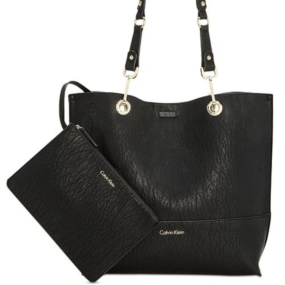 Calvin Klein Sonoma REVERSIBLE black/brown Tote Bag w/ Pouch & Crossbody Strap